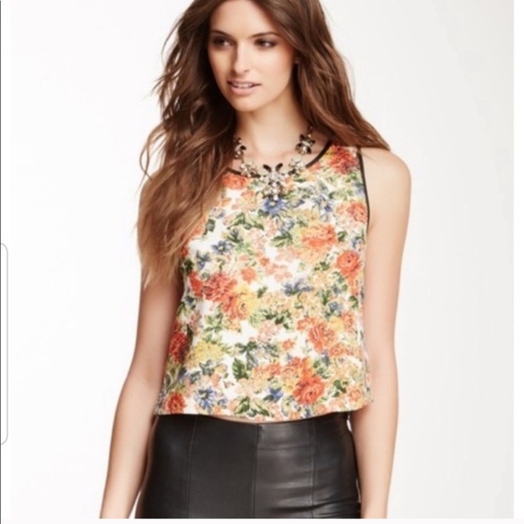 {nordstrom} ASTR Button Side Faux Leather trim top - Picture 1 of 7